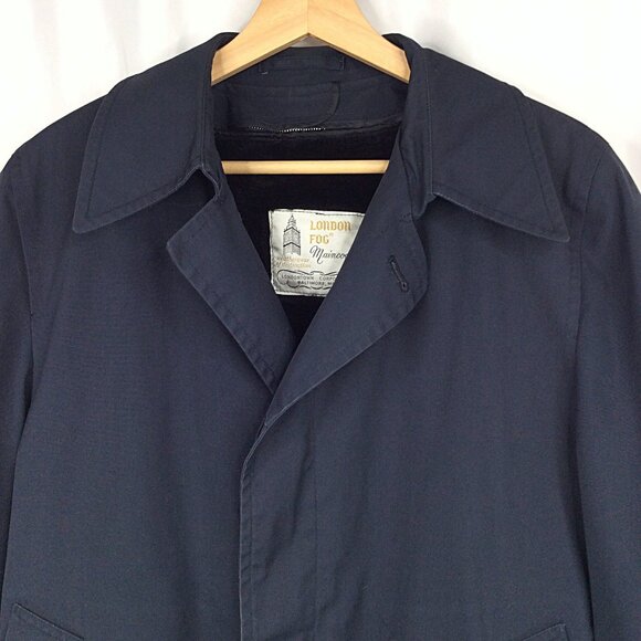 Vintage London Fog Maincoats Fully Lined Trench Coat Mens 38 Short Blue Fleece - Picture 4 of 12